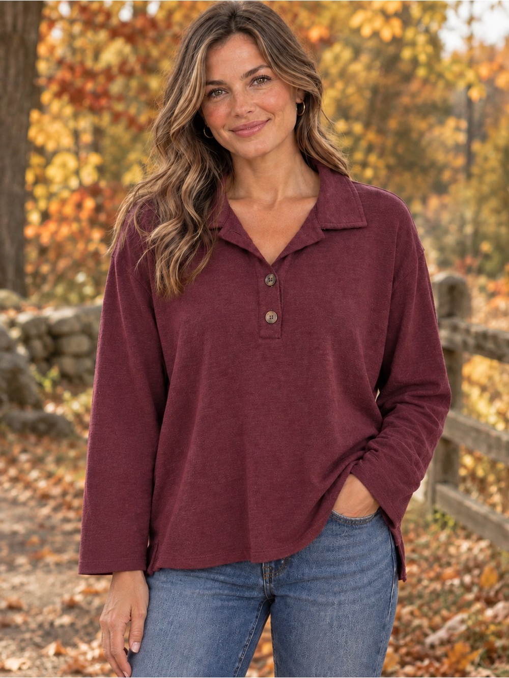 LOFT outlet burgundy maroon long sleeve cotton shirt NWT large